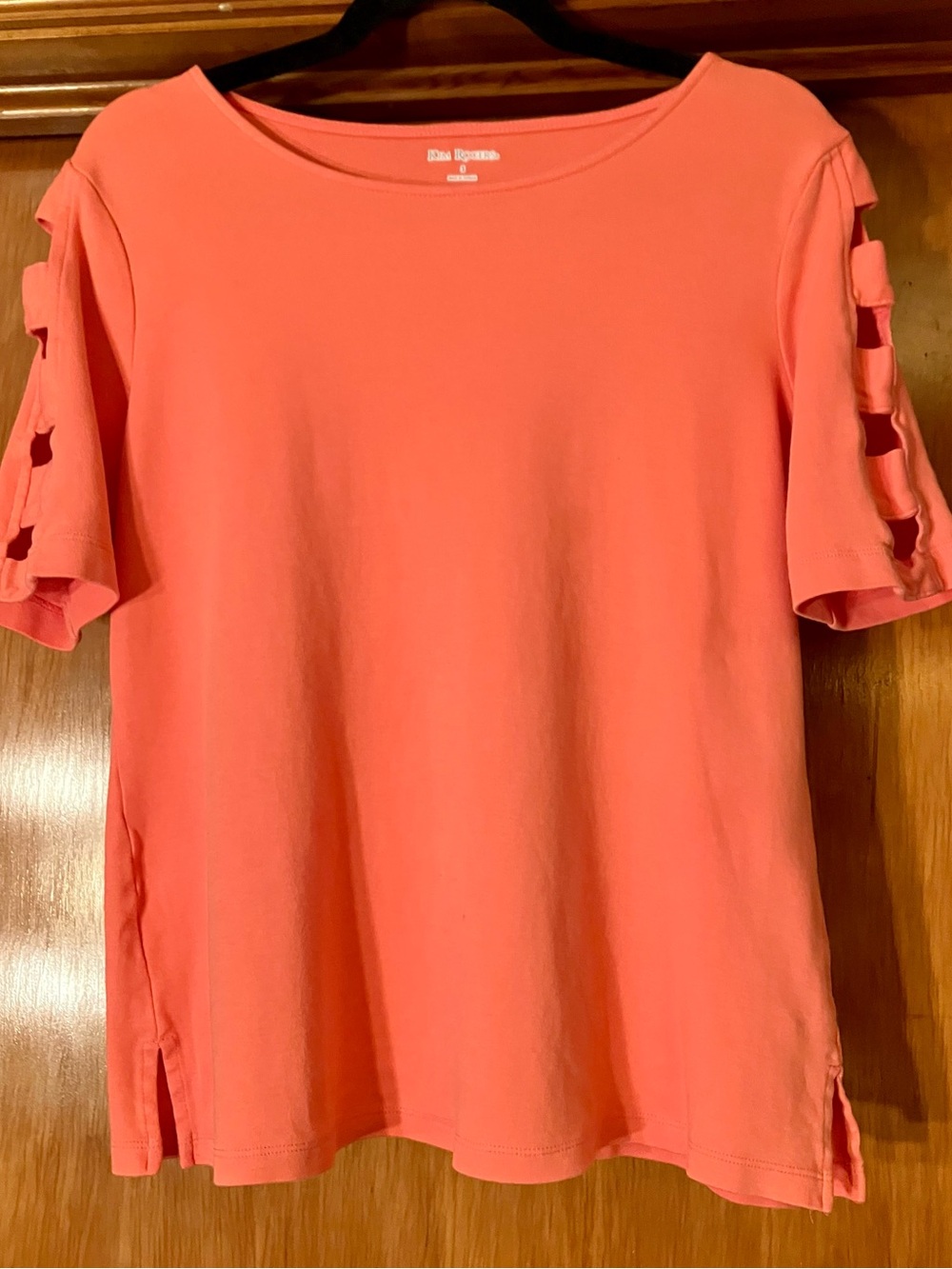 Kim Rogers Coral Short-Sleeve Top with Ladder Cutouts